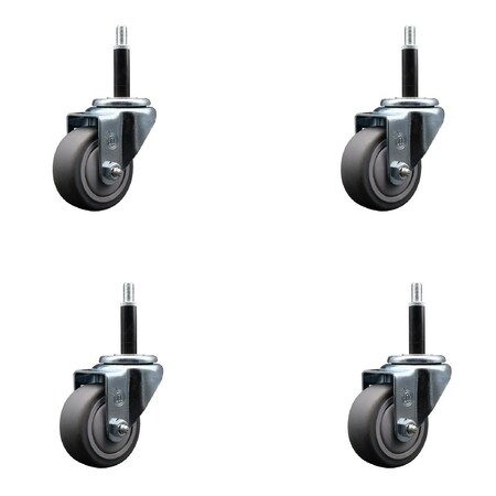 Service Caster 3'' SS Thermoplastic Rubber Wheel Swivel 3/4'' Expanding Stem Caster Set, 4PK SCC-SSEX20S314-TPRB-34-4